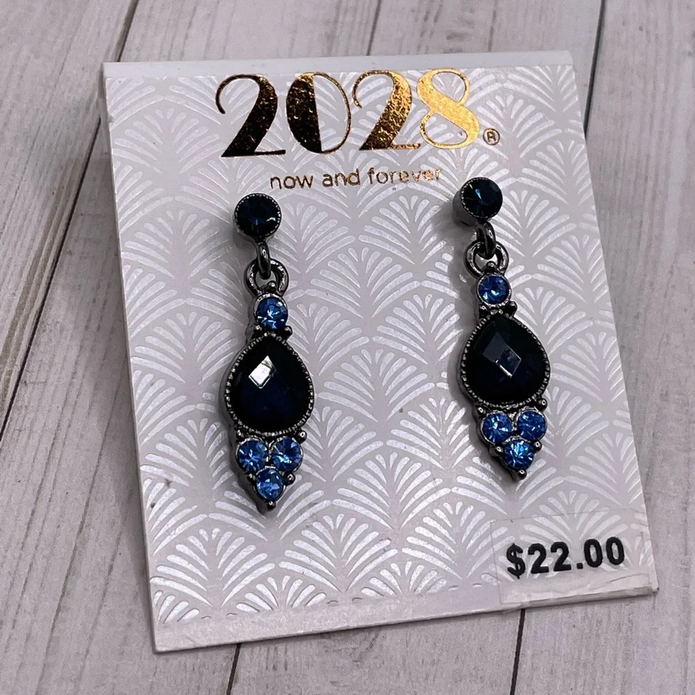 NWT 1928 Deep Blue Drop Earrings - Picture 4 of 7